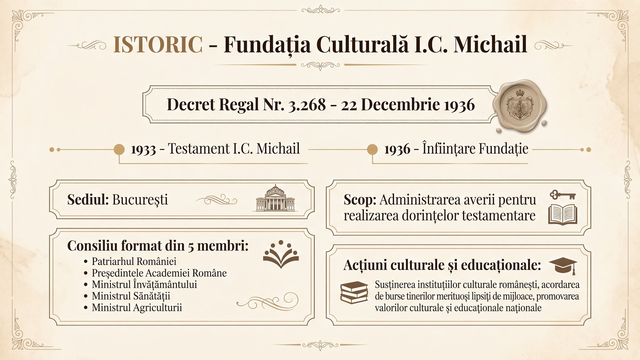 Istoric Fundația Culturală I.C. Michail - Decret Regal 1936